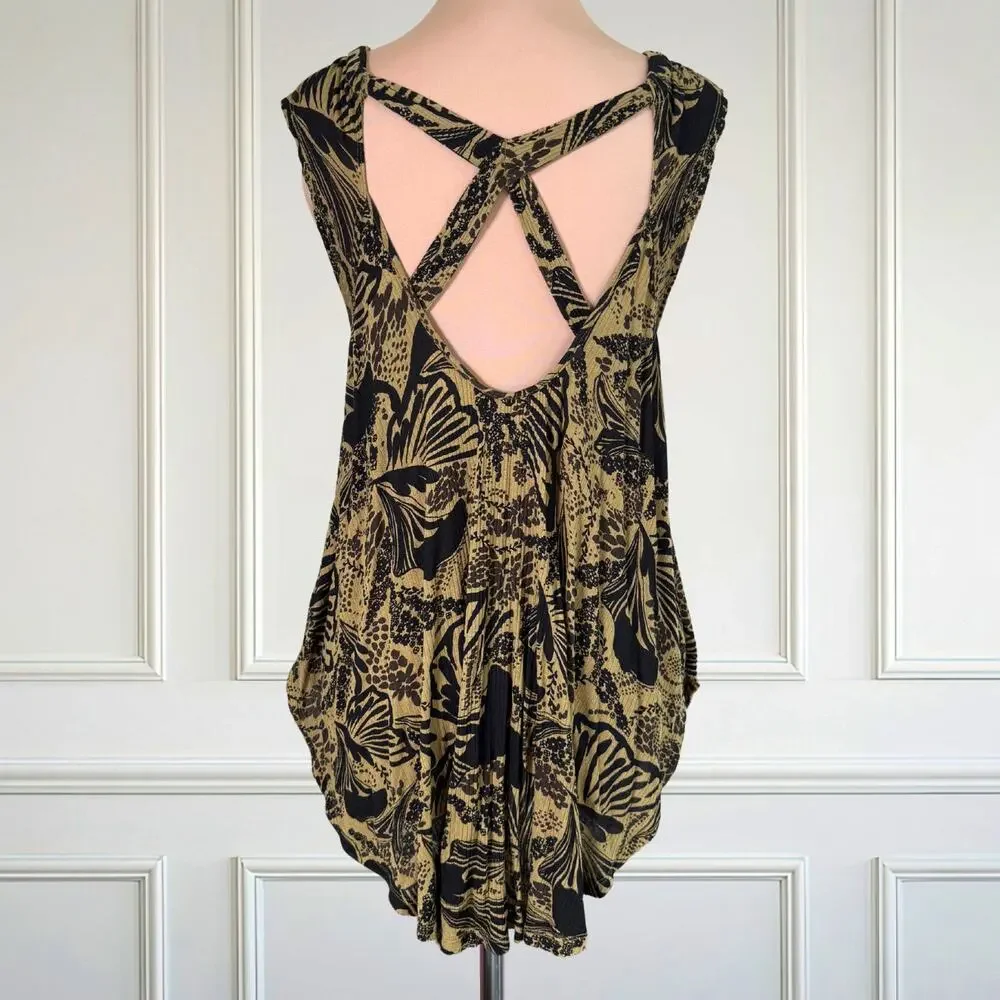 Free People Sugar Cane Crisscross Keyhole Swing Tunic Boho Top Green Medium